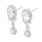 Glass Teardrop Dangle Stud Earrings, Brass Earrings, Real Platinum Plated, 20x7.5mm