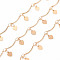 Handmade Brass Bar Scalloped Bar Chain, Soldered, Textured, with Spool, Heart, Real 18K Gold Plated, 12.5x1.5x2mm and 3.8x2.5x0.3mm, about 16.4 Feet(5m)/roll