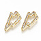 Brass Micro Pave Clear Cubic Zirconia Twister Clasps, Nickel Free, Lightning Bolt, Real 16K Gold Plated, 22x11x2.5mm, Inner Diameter: 9x6mm