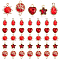 40Pcs 5 Styles Glass Pendants, with Light Gold Alloy Finding, Mixed Shapes, Red, 13~17x9~13.5x4~5.5mm, Hole: 1.6~2mm, 8pcs/style