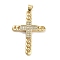 Rack Plating Brass Clear Cubic Zirconia Pendants, Long-Lasting Plated, Lead Free & Cadmium Free, Cross, Real 18K Gold Plated, 35.5x25x2.5mm, Hole: 4x3mm