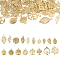 Pandahall 36pcs 18 styles Rack Plating Alloy Pendants, Leaf & Tree Charm, Light Gold, 14~32x8~26x1~2mm, Hole: 0.8~2.5mm, 2pcs/style