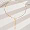 201 Stainless Steel Round Beaded Virgin Cross Tassel Y Rosary Bead Necklaces for Women, Golden, 21.26 inch(54cm)