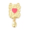 Brass Enamel Pendants, Real 18K Gold Plated, Cadmium Free & Lead Free, Long-Lasting Plated, Rectangle with Heart Charms, Deep Pink, 32x15x2mm, Hole: 1.5mm and 1.6mm
