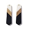 Opaque Resin & Walnut Wood Pendants, Hexagon Charms, Black, 49x12x3.5mm, Hole: 2mm