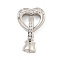 925 Sterling Silver Micro Pave Clear Cubic Zirconia Fold Over Clasps, Heart, Real Platinum Plated, 19mm