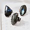Natural Labradorite and Brass Cuff Rings, Nuggets, Inner Diameter: 18~18.5mm