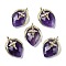 Natural Amethyst Pendants, with Brass Finding and Cubic Zirconia, Straberry Shape Charms, Wing, Cross, Faceted, 25.5x18x7.5mm, Hole: 1.6mm