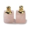 Natural Rose Quartz Perfume Bottle Pendants, Square Charms with Golden Plated 304 Stainless Steel Findings, 19x12x12mm, Hole: 2mm