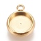 Ion Plating(IP) 304 Stainless Steel Pendant Cabochon Settings, Lace Edge Bezel Cups, Flat Round, Golden, Tray: 8mm, 13x10.5x3mm, Hole: 1.8mm