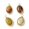 Natural Mookaite Copper Wire Wrapped Pendants, Oval Charms, Light Gold, 21~23x12~12.5x5~6mm, Hole: 3mm