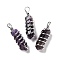 Natural Amethyst Big Pointed Pendants, Eco-Friendly Copper Wire Wrapped, Platinum, Cadmium Free & Lead Free, Bullet, 54.5x14x13.5mm, Hole: 8mm