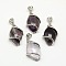 Natural Amethyst Pendants, with Brass Rhinestone Findings,  Horse Eye, 36x17.5x7~9mm, Hole: 2.5x4mm