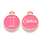 Alloy Enamel Pendants, Cadmium Free & Lead Free, Flat Round with Constellation, Light Gold, Cerise, Gemini, 22x18x2mm, Hole: 1.5mm