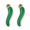 Ion Plating(IP) 304 Stainless Steel Enamel Pendants, Real 18K Gold Plated, Horn of Plenty/Italian Horn Cornicello Charms, Green, 20x6x3mm, Hole: 1.6mm
