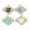 Brass Micro Pave Clear Cubic Zirconia Pendants, Cadmium Free & Lead Free, with Synthetic Opal, Real 18K Gold Plated, Heart with Wings Charms, Mixed Color, 15x19x3mm, Hole: 3.5mm