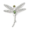 Dragonfly Alloy Rhinestone Brooches for Backpack Clothes, Crystal, 70.5x59mm