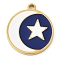 304 Stainless Steel Pendants, with Enamel, Flat Round with Moon & Star Charm, Golden, Marine Blue, 17x15x1.7mm, Hole: 1.4mm