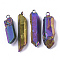 PVD Vacuum Plating Natural Quartz Crystal Pendants, with Brass Loop, Strip Shape, Coffee, 24~36x7~16x6~11mm, Hole: 1.8mm