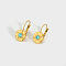 Vintage French Style Stainless Steel Hoop Earrings, with Synthetic Turquoise, Golden, Flat Round