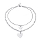 Non-Tarnish 304 Stainless Steel Double Layer Necklaces, with Figaro Chains & Rolo Chains, Heart, Stainless Steel Color, 18.03 inch(45.8cm)