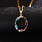 Brass Pave Colorful Cubic Zirconia Initial Pendant Necklaces for Women, Golden, Letter O, 19.69 inch(50cm)