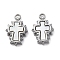 304 Stainless Steel Pave Natural White Shell Cross Charms, Stainless Steel Color, 10x6x1.5mm, Hole: 1mm