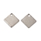 Non-Tarnish 201 Stainless Steel Pendants, Rhombus Charm, Stainless Steel Color, 14x14x0.8mm, Hole: 1.5mm