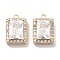 Brass Micro Pave Clear Cubic Zirconia Pendants, Cadmium Free & Nickel Free & Lead Free, with Glass, Rectangle Charms, Real 18K Gold Plated, 13x9x5mm, Hole: 1.4mm