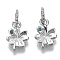 Alloy European Dangle Charms, with Rhinestone, Large Hole Pendants, Clover, Platinum, Aquamarine, 22mm, Hole: 5mm, Clover: 17x11x2mm
