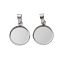 304 Stainless Steel Pendant Cabochon Settings, Flat Round Charms, Stainless Steel Color, Tray: 14mm, 19.5x15.5x2mm, Hole: 6x3.5mm