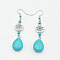 Bohemian Zinc Alloy Synthetic Turquoise Dangle Earrings, Silver, Flat Round