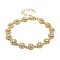 Rack Plating Brass Pave Clear Cubic Zirconia Flower Link Chain Bracelets for Women, Cadmium Free & Lead Free, Long-Lasting Plated, Real 18K Gold Plated, 7-1/8 inch(18cm)