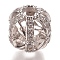 Brass Micro Pave Clear Cubic Zirconia Beads, Hollow Round, Platinum, 12.5mm, Hole: 3.5mm