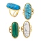 Ion Plating(IP) Oval 304 Stainless Steel Open Cuff Rings, Synthetic Turquoise & Malachite Rings for Women, Real 18K Gold Plated, Adjustable