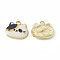 Painted Alloy Pendants, Cat Charm, Cadmium Free & Nickel Free & Lead Free, Golden, Floral White, 18x20x2.5mm, Hole: 2.3mm