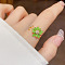 Fashionable Brass Micro Pave Cubic Zirconia with Enamel Cuff Rings, Flower, Special-Interest, for Women, Yellow Green, Inner Diameter: 16~19mm