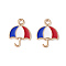 Independence Day Alloy Enamel Pendants, Umbrella Charms, Light Gold, Colorful, 15.5x12x1.5mm, Hole: 2mm