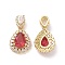 Brass Micro Pave Cubic Zirconia Pendants, Cadmium Free & Lead Free, Teardrop Charms, Golden, Red, 18x13x5mm, Hole: 1.5x3mm