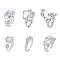 6Pcs 6 Styles Synthetic Moonstone & Cat Eye Open Cuff Rings Set, Brass Jewelry for Women, Platinum, Inner Diameter: 15.5~18mm, 1Pc/style