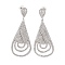 Brass Micro Pave Cubic Zirconia Stud Earrings, Teadrop, Platinum, 88x34.5mm