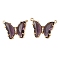 Brass Pave Faceted Glass Connector Charms, Cadmium Free & Nickel Free & Lead Free, Golden Tone Butterfly Links, Purple, 17.5x23x5mm, Hole: 0.9mm