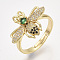 Adjustable Brass Micro Pave Cubic Zirconia Finger Rings, Cadmium Free & Lead Free, Bees, Golden, Size 8, 18mm