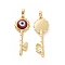 Handmade Evil Eye Lampwork Pendants, with Real 18K Gold Plated Tone Brass Findings, Key Charm, FireBrick, 33x12x4mm, Hole: 4x6mm