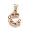 304 Stainless Steel Pendants, Bamboo Style, Letter, Ion Plating(IP), Real 18K Gold Plated, Letter.C, 18x13.6x3.7mm, Hole: 7x4mm