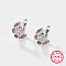 Anti-Tarnish Rhodium Plated Platinum Plated 925 Sterling Silver Hoop Earrings, Cubic Zirconia Butterfly Earrings, with 925 Stamp, Deep Pink, 10x9mm
