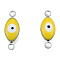 304 Stainless Steel Enamel Connector Charms, Stainless Steel Color, Horse Eye, Yellow, 14.5x5x3mm, Hole: 1.2mm