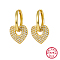 925 Sterling Silver Micro Pave Cubic Zirconia Dangle Hoop Earrings, Heart, Real 18K Gold Plated, 11.50mm