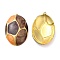 Enamel Pendants, with 304 Stainless Steel Finding, Real 18K Gold Plated, Oval Charm, Coconut Brown, 32.5x21.5x5.8mm, Hole: 1.2mm