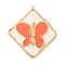 304 Stainless Steel Pendants, with Enamel, Ion Plating(IP), Rhombus with Butterfly Charm, Real 18K Gold Plated, Linen, 38x35x3.5mm, Hole: 1.5mm